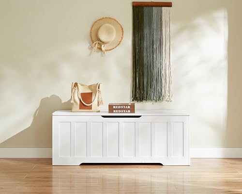 VANKILEY 51.2" Storage Chest Extra Large,Storage Bench with 2 Safety Hinges,Shoe Bench,51.2 * 15.7 * 19.1 inches,Wooden Trunk for Bedroom,livingroom,entryway,Supports 220 lb,Easy Assembly(White). - color: White