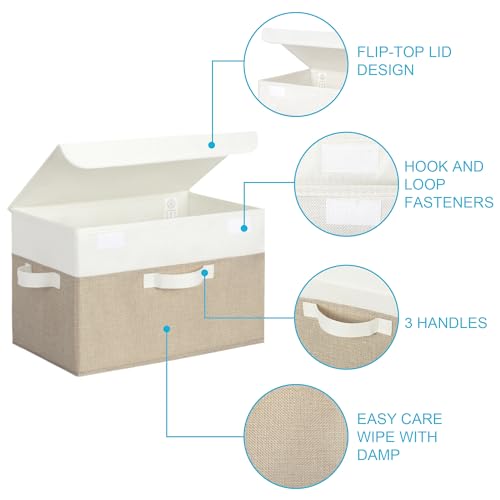 GRANNY SAYS Storage Bins with Lids, Decorative Storage Boxes, Clothes Stoarge Bins, Shelf Baskets, Closet Storage Bins for Clothing, Collapsible Storage and Organization, 2-Pack - color: White/Khaki, size: Large-2 Pack