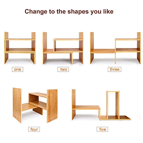 Sorfity Adjustable Desktop Bookshelf, Desk Organizer Display Shelf Counter Top Bookcase Free Style Display Shelf Rack Office Supplies Storage Shelf Book Multipurpose Bookshelf for Office Kitchen - color: Yellow