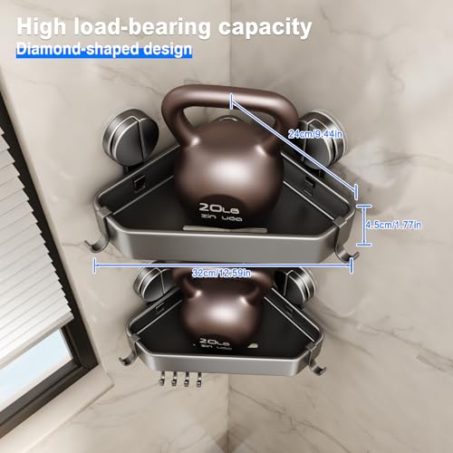 Mustorn Suction Cup Shower Caddy Corner, 1 Pack Suction Corner Shower Shelves No Drilling, Rustproof Shower Organizer Suction Cup with Towel Holder & Hooks Removable Bathroom Storage Rack(Gray) - size: 1 Pack