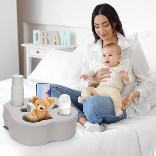 Couch Cup Holder Pillow, Sofa Organizer Caddy Bed Refreshment Tray for Drinks, Remotes, Phones, Snacks (PUGrey) - color: PUGrey, size: 12*12*3.7 Inch