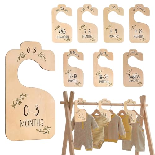 Baby Closet Dividers - 8pcs Wooden Double-Sided Baby Clothes Size Divider Organization for Infant Baby Clothes to 24 Months