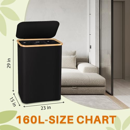 Laundry Hamper with Lid, 160L Dirty Clothes Hamper for Laundry Basket 3 Section, Extra Large Laundry Sorter Hamper 3 Compartment with Removable Inner Bags & Labels, Black - color: Black, size: 160L