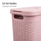 Mind Reader Slim Laundry Hamper with Lid, 40L Clothes Basket, Narrow Tapered Design with Ventilated Cutout Pattern, Plastic, Pink - color: Pink, size: Single