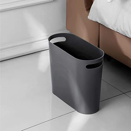 rejomiik Small Trash Can, 3.5 Gallon Slim Garbage Can Plastic Waste Basket with Handles Container Bin for Narrow Spaces Bathroom, Bedroom, Kitchen, Office at Home, Dark Gray - color: Dark Grey, size: 1 pack