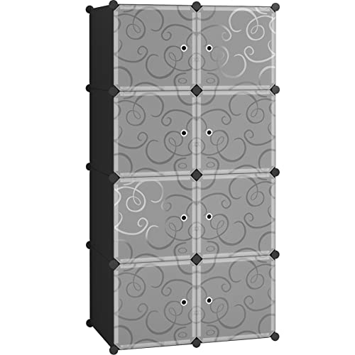 C&AHOME Cube Storage Organizer with Doors, 8-Cube Shelves, Closet Cabinet, DIY Plastic Modular Bookshelf, Storage Shelving Ideal for Bedroom, Living Room, 24.8" L × 12.4" W × 48.4" H Black UGSHS3008A - color: Black