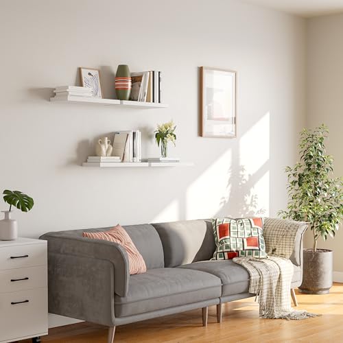 YUFLINX 16’’White Floating Shelves for Wall Set of 4,Rustic Wood Shelf for Room Decor/Storage/Display,Small Bookshelf,Wall Mounted Hanging Shelves for Bedroom, Bathroom, Living Room, Kitchen - color: White, size: 16in