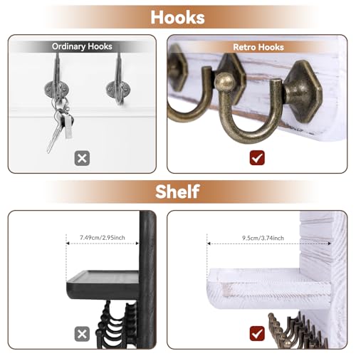 Key Holder for Wall, Mail Organizer Wall Mount with 6 Hooks Wooden Hanging Key Rack for Home Decor, Hallway, Entryway (Vintage White) - color: Vintage White