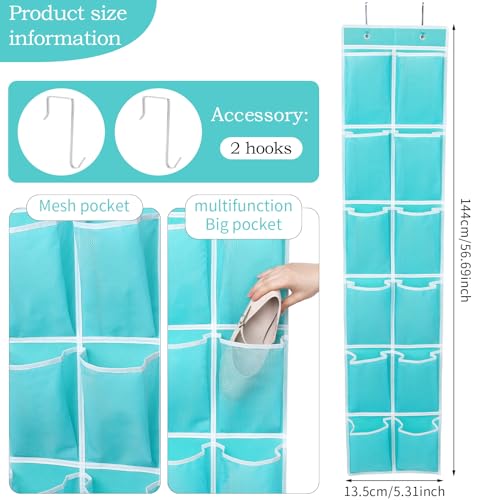 GOMAJI Over the Door Hanging Shoe Organizer, 12 Pockets, Turquoise - color: Turquoise