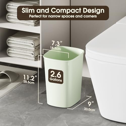 CEROELDA Bathroom Trash Can with Lid, 10L/2.6 Gal Small Garbage Can with Press Top Lid, Slim Plastic Waste Basket for Toilet, Office, Bedroom(Green) - color: 1 Pack-No Lid-Green