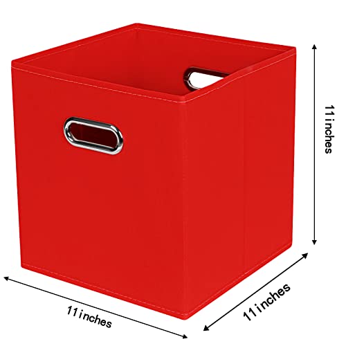 STOREONE Fabric Storage Bins Cubes Baskets Containers-(11X11X11) with Dual Handles for Shelf Closet, Nursery Home ， Bedroom Organizers, Foldable Set of 8 (Red) - color: Red, size: 8 pack