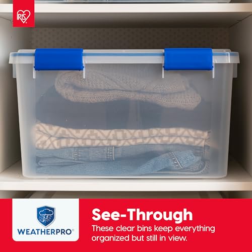 IRIS USA WeatherPro 16 Qt Storage Bins with Lids, 3 Pack, BPA-Free Plastic Gasket Box with Tight Latch and Seal, Stackable Nestable Tote Tub - Clear/Blue - size: 16 Qt. - 3 Pack