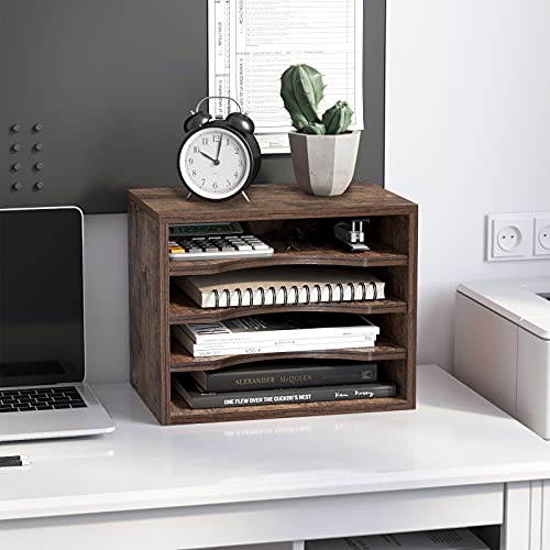 Snughome Vintage Wood File Organizer Desktop, 13.4’’ Document Letter Mail Tray Sorter with 3 Adjustable Shelves, Wooden Desktop Paper File Sorter Holder for School Home Office Supplies - size: 13.4’’L x 9.1’’W x 10.6’’H