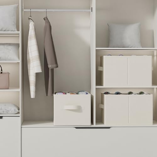 2 Pack Cube Shoe Organizer, Fits Up to 24 Pairs, Foldable Space-saving Storage Container Bins, Closet Organizers System with Reinforced Handles, 16.5 x 12.6 x 10.2 In, Beige, XSNX02BE-2 - color: Beige