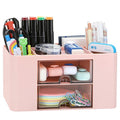 Desk Organizer with 2 Drawer, Plastic Desktop Pen Pencil Card Holder Storage Box for Desk, Office Supplies, Vanity Table Office School Home (Pink) - color: Pink