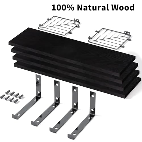 Fixwal 3+1 Tier Bathroom Floating Shelves Over Toilet, 15.8in Farmhouse Rustic Wood Shelves, Wall Decor for Bathroom, Living Room,Bedroom and Kitchen (Black) - color: Black