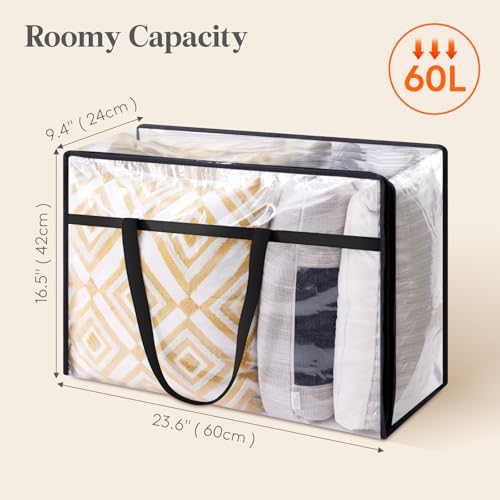 Lifewit 3 Pack Clear Clothes Storage Bags, 60L Plastic Blanket Storage Bag, Vinyl Foldable Moving Bags with Zipper, Closet Organizers and Storage Containers for Bedding, Duvet, Comforter - size: 60L