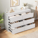 Jocoevol White 6 Drawer Dresser for Bedroom, 15.3" D x 47.2" W x 32.3" H in Simply Modern Chest of Drawers, Wood Storage Double Dresser with Deep Drawers for Living Room, Hallway Entryway, White - color: White