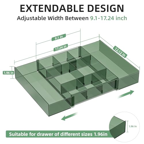 Marbrasse Expandable Desk Drawer Organizer, Clear Plastic Drawer Organizer Tray with 10 Adjustable Compartments, Desk Organizers and Accessories, 5 Drawer Dividers for Office Supplies(Clear Green) - color: Clear Green