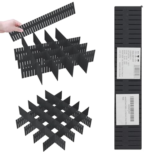 ALBAD Plastic Drawer Dividers Adjustable Drawer Organizer Dividers Separator for Tidying Clutter/Cutlery/Underwear/Socks/Clothes/Dresses/Boxes/Bins in Kitchen Bathroom Bedroom Office (8) - color: Black, size: 8