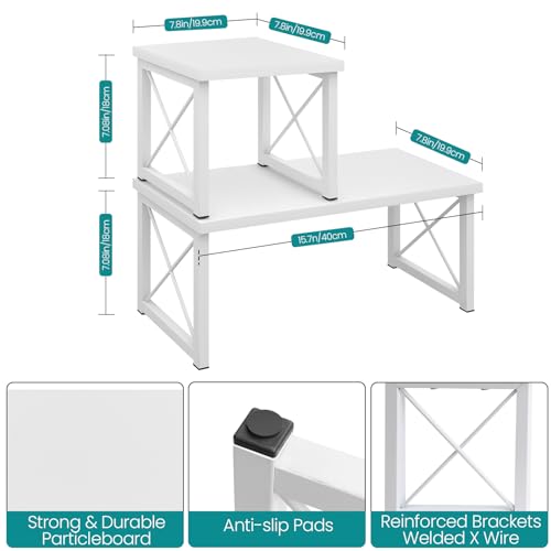 ELITEROO Wood Desktop Shelf, Freestanding Small Bookshelf Dorm Supplies Organizers, 2 Tier Independent Stackable Desk Stand, Adjustable Storage Organizer, Kitchen Counter Display Rack, White - color: White
