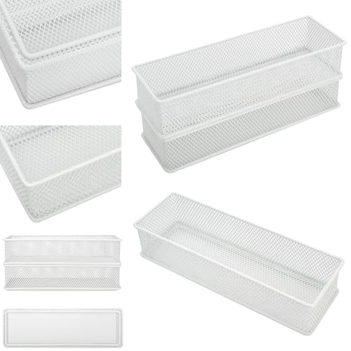 Annova Mesh Stackable Drawer Cabinet and Shelf Organizer Bins Storage Basket School Office Supply Holder Tray- Set of 2 (White, 3x9x2 Inch) - color: White, size: 3x9x2 Inch