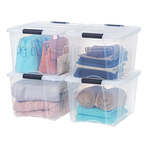 IRIS USA 40 Qt Stackable Plastic Storage Bins with Lids, 4 Pack - BPA-Free, Made in USA - See-Through Organizing Solution, Latches, Durable Nestable Containers, Secure Pull Handle - Clear - color: Clear, size: 40 Qt, style: 4 Pack