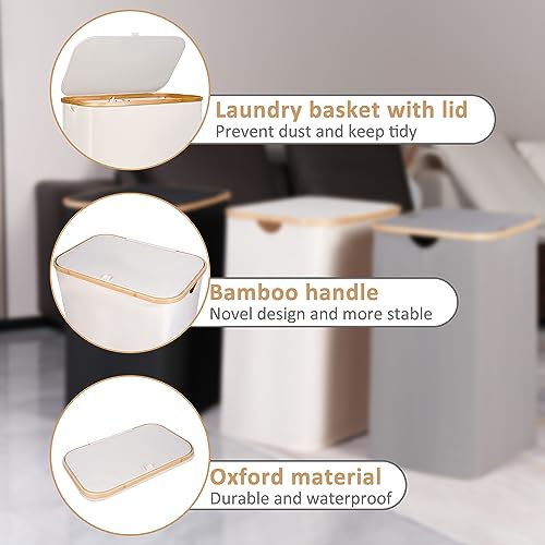iEGrow 150L Laundry Basket with Lid, Large Laundry Hamper with Bamboo Handle, Collapsible Dirty Clothes Hamper Organizer with 2 Removable Inner Bags for Clothes Toys Towels - Beige - color: Beige, size: 150L
