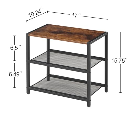 3-Tier Wooden Shoe Rack with Metal Mesh Shelves - for Entryway, Closet, Hallway & Bedroom Holds 6 Pairs, Ideal for Storage or Display - size: 17"D x 10.24"W x 15.75"H