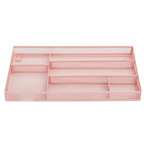 Annova Desk Drawer Organizer Tray for Office Organization - Metal Mesh - Storage Tray with Dividers for Pens, Desktop Accessories, Bathroom, Kitchen, Makeup and Office Supplies (Small, Light Pink) - color: Light Pink, size: Small