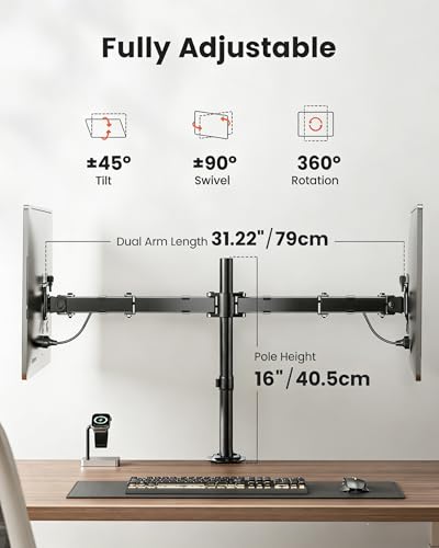 ErGear Dual Monitor Stand, Heavy Duty Adjustable Monitor Desk Mount for 2 Screens up to 32 Inches, Fully Adjustable Height, Tilt, Swivel, Rotate, Supports 17.6 lbs per Monitor Arm, Easy Installation - color: Black, size: 13" - 32"