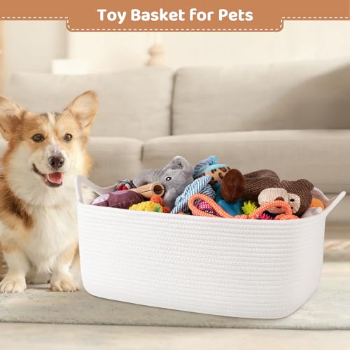 OIASKET Large Empty Gift Baskets for Baby Shower, 18.9" L x 13.8" W x 7.8" H Cute Woven Storage Basket with Gift Bags and Ribbons, Small Rope Toy Basket with Handles, Cat Dog Pet Toy Organizer - White - color: White, size: XL Large: 18.9" L x 13.8" W x 7.