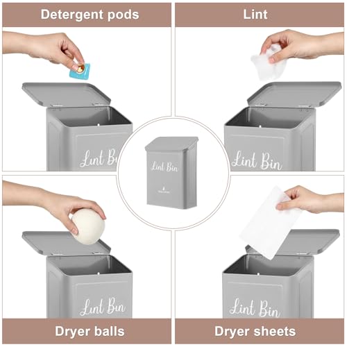 SUBEKYU Metal Magnetic Lint Bin for Laundry Room, Wall Mounted Lint Box Holder with Lid for Dryer,Light Grey - color: Light Grey