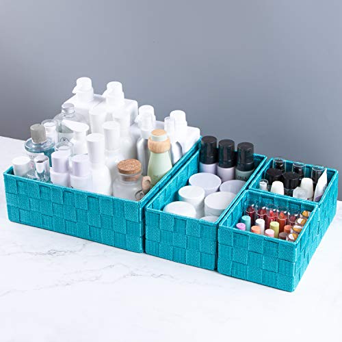 Posprica Woven Storage Baskets for Organizing, Small Black Baskets Cube Bin Container Tote Organizer Divider for Drawer, Closet, Shelf, Dresser, Set of 4(Aqua) - color: Aqua