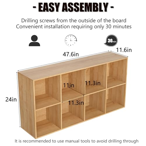 Wooden 8 Cube Storage Organizer with Closed Back Panel,White Cube Shelf Cubby Storage Organizer with Compartments for Living,Bookshelf, Easy to Install (Oak, 8 Cube-11in) - color: Oak, size: 8 Cube-11in