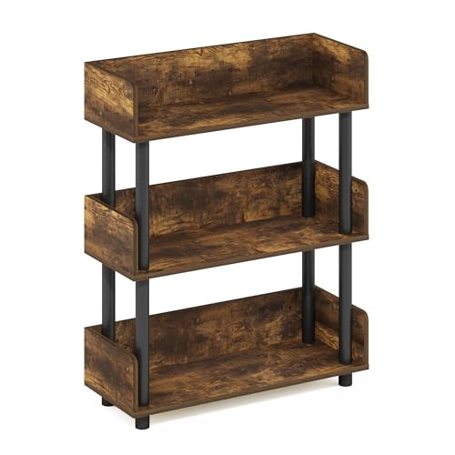 Furinno TURN-N-TUBE Display Shelf, 3-Tier Storage Shelves with Side Panels, Open Shelves Book Shelf with Rounded Corner Top Edges, for Organization and Storage, Living Room, Home Office, Amber Pine - color: Amber Pine/Black, size: 3-Tier Display Rack