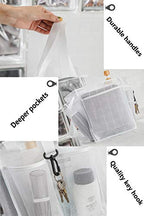 ALYER Mesh Shower Caddy Basket,Large Shower Bag Tote,Hanging Bath Toiletry Organizer with 1 Big Separated Inner Compartment and 6 Deep Outer Pockets (White) - color: White