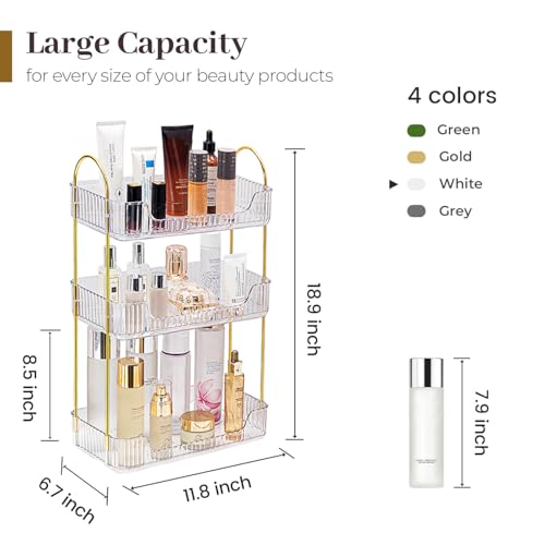 Aveniee Bathroom Counter Organizer, 3 Tier Perfume Skin Care Countertop Storage Shelf, Vanity Makeup Tray for Cosmetic Skincare Lotion,Clear - color: Pearl White, size: 3 Tier