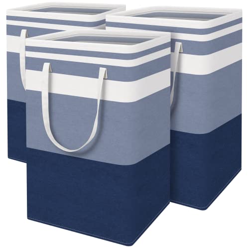 BlissTotes 3-Pack Laundry Basket, Freestanding＆Waterproof Laundry Hamper, Collapsible Tall Clothes Hamper with Easy Carry Handles for Clothes, Towels in the Family and Dorm,Gradient Blue,75L - color: Blue, size: 75L