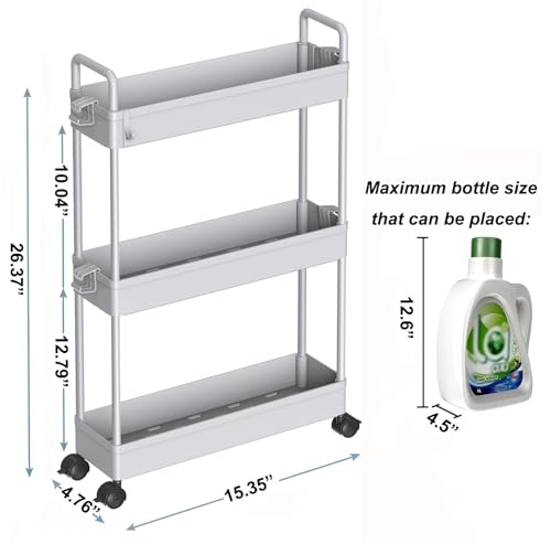 SOLEJAZZ Slim Rolling Storage Cart with Wheels 3 Tier Skinny Bathroom Storage Organizer Thin Laundry Room Utility Cart Space-Saving for Bedside Kitchen Office Small Narrow Places, Gray - color: Grey, size: 3-Tier, 4.76"D