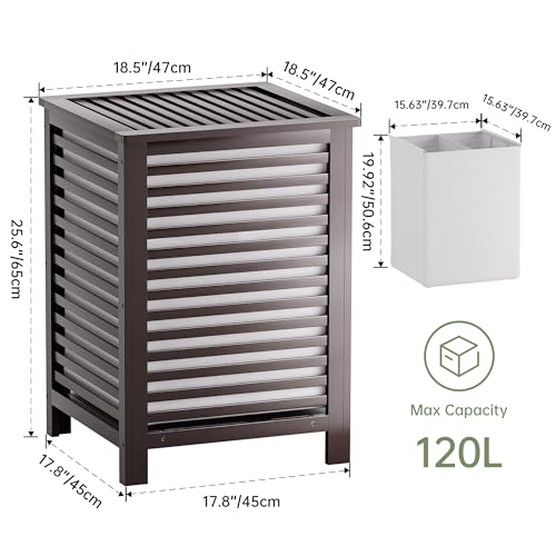 SMIBUY Double Laundry Hamper with Lid, 120L Bamboo Laundry Basket with Removable Liner Bag, 2-Section Clothes Divider Laundry Sorter for Laundry Room, Bathroom, Bedroom (Dark Brown) - color: Brown