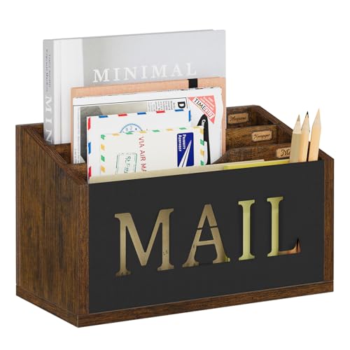 YINMIT Mail Organizer Countertop, Mail Holder with 3 Compartments, Mail Holder Sorter for Desk, Mail Organizer Wall Mounted, Countertop Desk Office Accessories Organizer for File Paper Folder - color: Rustic Brown - Style B, size: 3-Slot