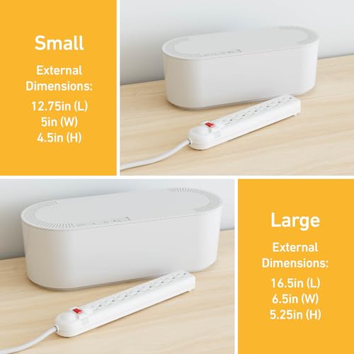D-Line Cable Management Box, Power Strip Holder, Floor Outlet Hiders, Desk Cord Organizer, Cover TV Wires, Wire Storage – 16.5 in (Length) x 6.5in (Width) x 5.25in (Height) - Large, White - color: White, size: Large