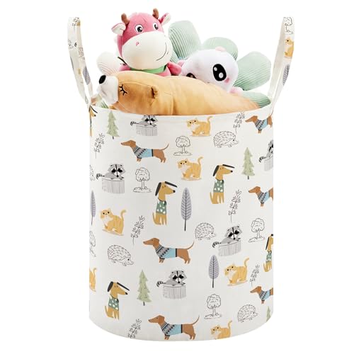 TECHMILLY Large Storage Basket for Girls and Boys, Collapsible Laundry Hamper with Long Handles, Toy Bins for Nursery, Kids Room Décor (Cartoon Animal) - color: Cartoon Animal, size: 1 Pack