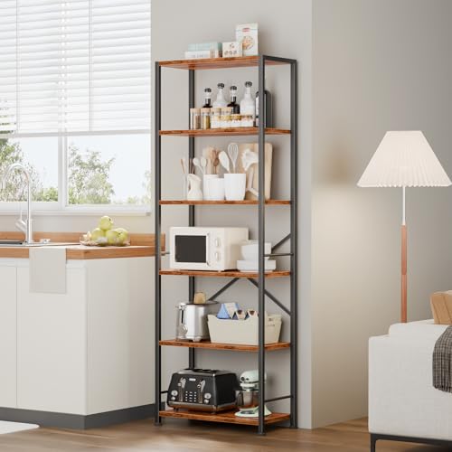 Furologee 6 Tier Book Shelf Set of 2, Tall Wide Bookshelf, Industrial Open Bookcase, Display Shelves Storage Organizer, Shelving Unit for Living Room, Home Office, Bedroom, Rustic Brown - color: Rustic Brown, size: 6 Tier - 20"W-2 PCS