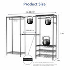 Heavy Duty Closet Garment Rack, 6 Tiers Adjustable Metal Freestanding Expandable Clothing Storage with 4 Hanger Rods, Easy to Assemble Wardrobe, 71.4" H x (70" - 88.2") L x 14" D, Black - color: Black