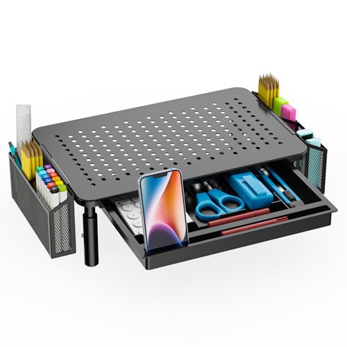 WALI Computer Monitor Stand with Storage, Desk Organizer with Drawer and Pen Holder, Desk Monitor Riser 3 Height Adjustable, Laptop Riser for Computer, Laptop, Printer (STT003DH-B), 1 Pack, Black - color: Black, size: with Drawer and Pen Holder