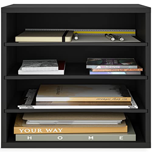 Ballucci 4-Tier Paper Organizer for Desk, Stackable Tray, Desk Storage Organizer Shelves, Stacking Letter Paper Tray Sorter for Classroom Office, Black - color: Black, size: 4 Tier Standard
