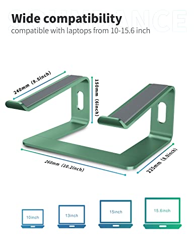 SOUNDANCE Laptop Stand, Aluminum Computer Riser, Ergonomic Laptops Elevator for Desk, Metal Holder Compatible with 10 to 15.6 Inches Notebook Computer, Green - color: F-Green, size: For 10 to 15.6 Inches Laptop