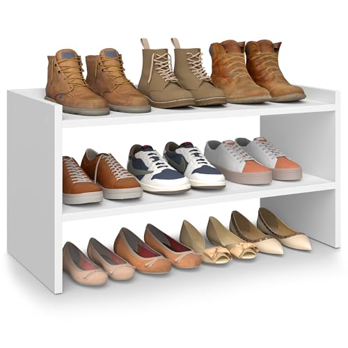 VASAGLE Shoe Rack for Closet, Stackable Shoe Organizer Shelf for Entryway, 2 Tiers, 11.7 x 24.4 x 14.2 Inches, White ULBS062WZ01S - size: 2 Tiers (24.4"W)